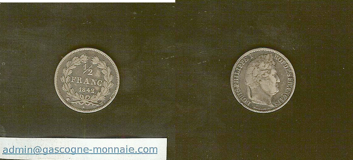 1/2 franc Louis Philippe 1842W aVF/VF+